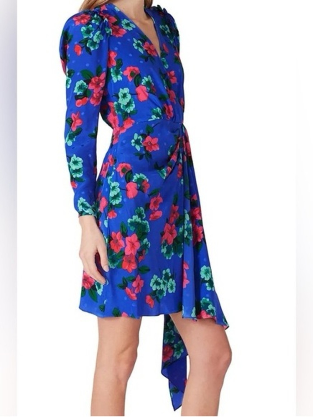 Essentiel Antwerp Blue silk Floral Wrap Dress with Tie Waist